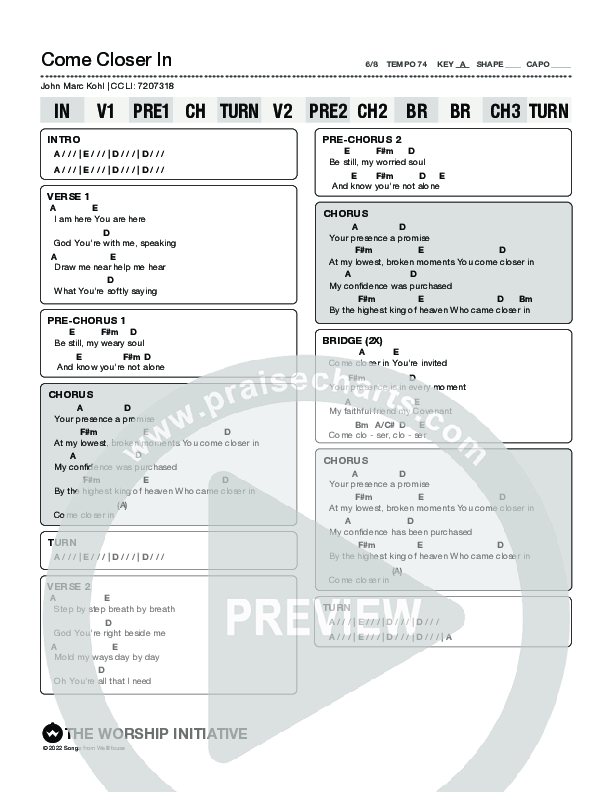 Come Closer In Chord Chart (John Marc Kohl)