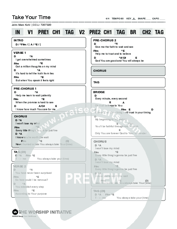 Take Your Time Chords PDF (John Marc Kohl) PraiseCharts