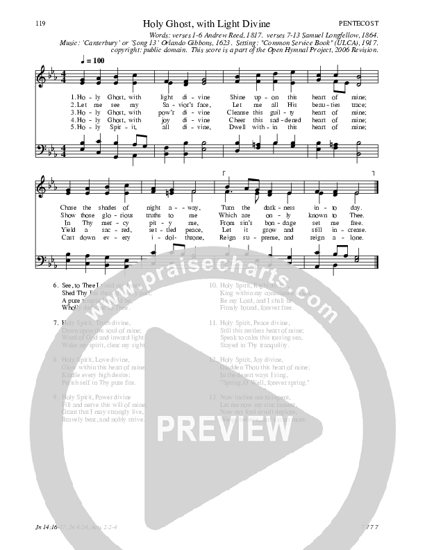 Holy Ghost, with Light Divine Hymn Sheet (SATB) (Traditional Hymn)