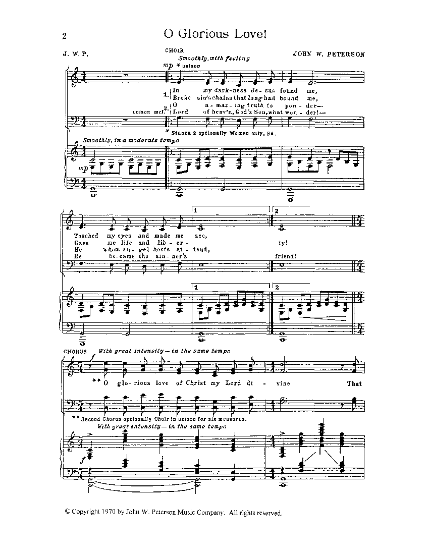O Glorious Love (Choral Anthem SATB) Anthem (SATB/Piano) (John W. Peterson)
