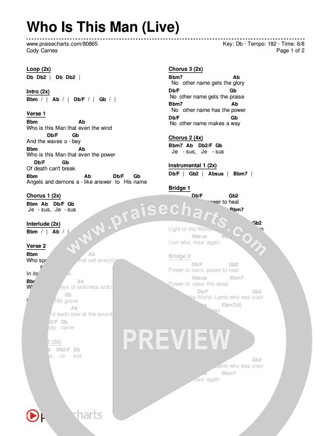 Who Is This Man (Live) Chords & Lyrics (Cody Carnes)