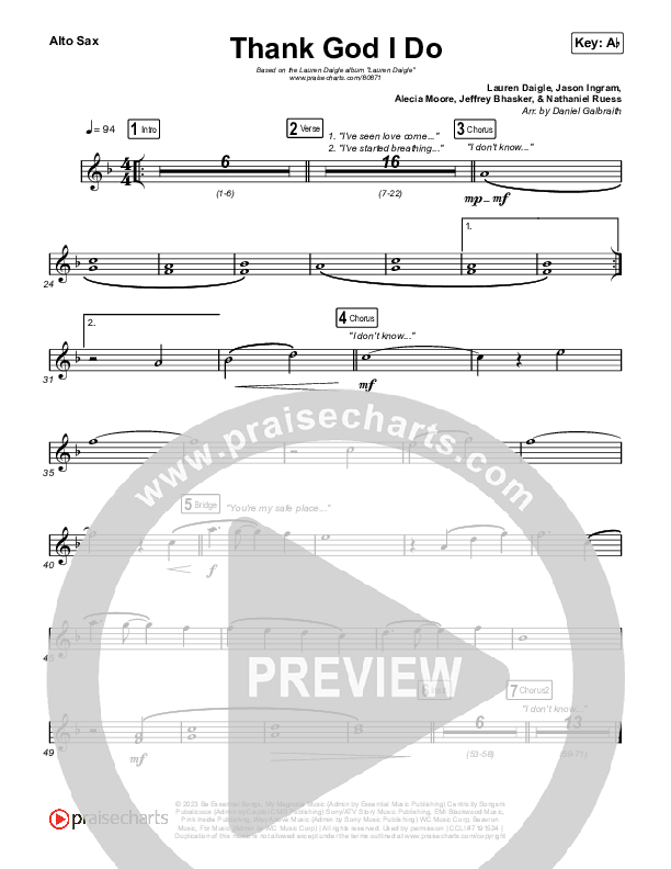 Thank God I Do Alto Sax (Lauren Daigle)