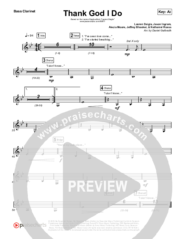 Thank God I Do Bass Clarinet (Lauren Daigle)