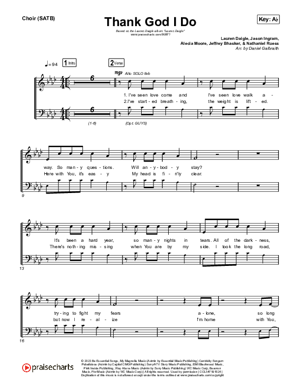 Thank God I Do Vocal Sheet (SATB) (Lauren Daigle)