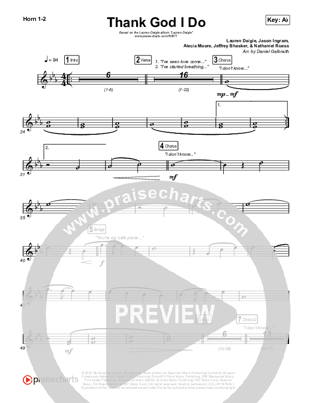 Thank God I Do Brass Pack (Lauren Daigle)