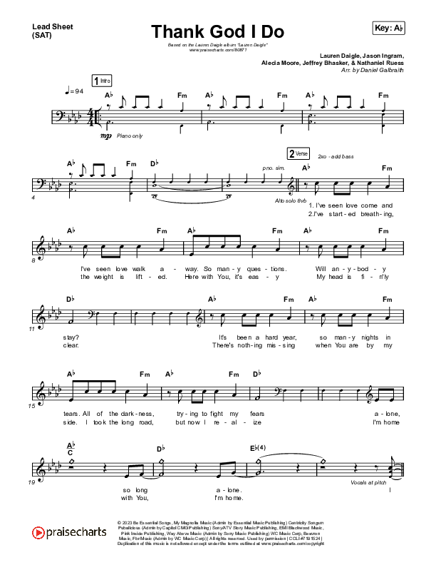 Thank God I Do Lead Sheet (SAT) (Lauren Daigle)
