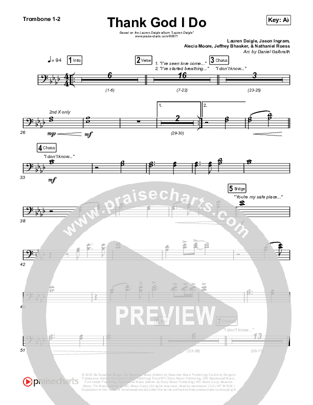 Thank God I Do Trombone 1/2 (Lauren Daigle)