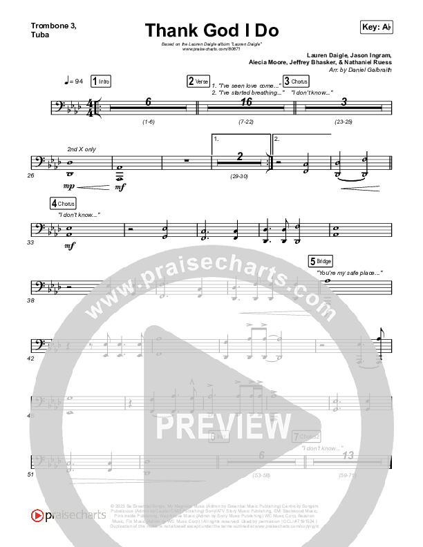 Thank God I Do Trombone 3/Tuba (Lauren Daigle)