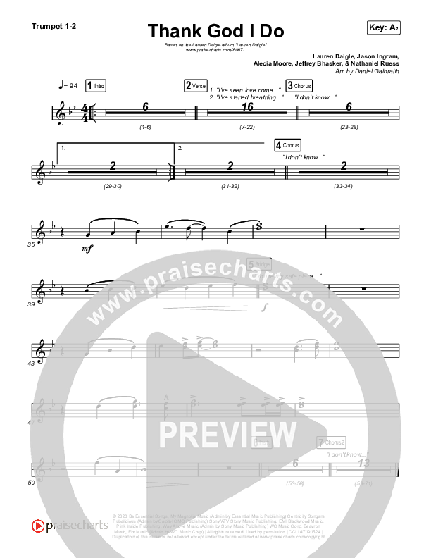 Thank God I Do Brass Pack (Lauren Daigle)