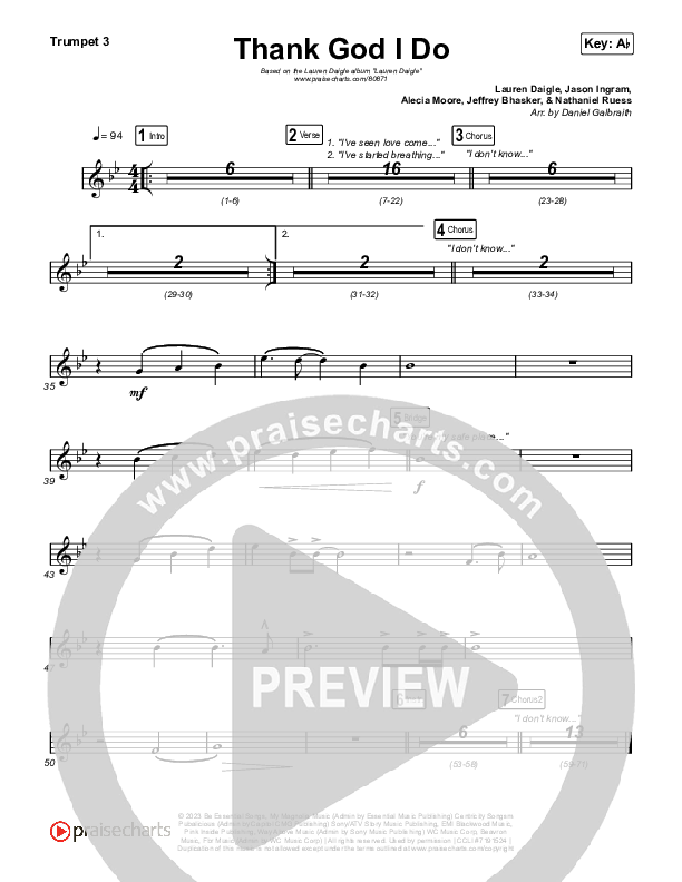Thank God I Do Brass Pack (Lauren Daigle)