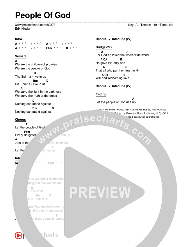 People Of God Chords & Lyrics (Erik Nieder)