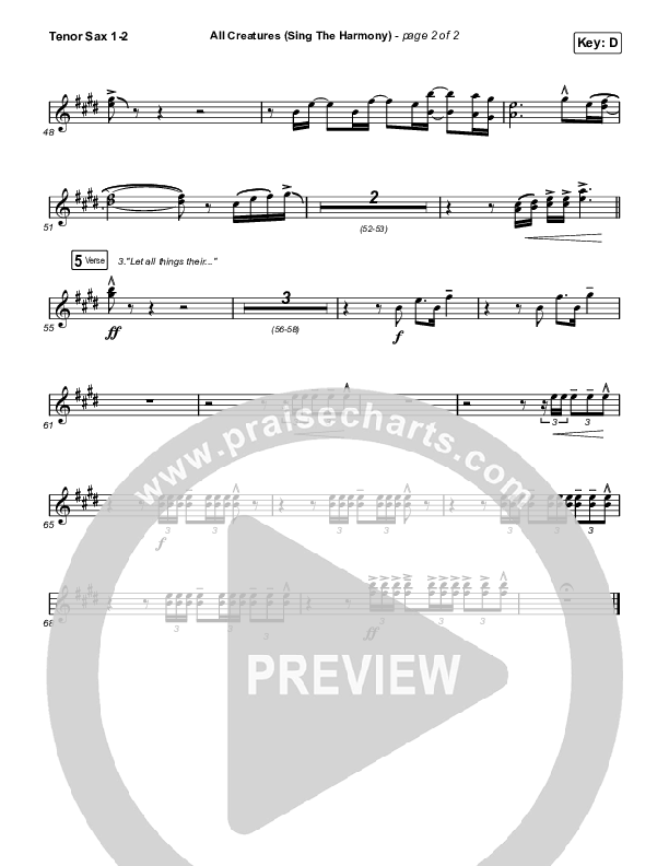 All Creatures (Sing In Harmony) (Live) Tenor Sax 1,2 (Shane & Shane)