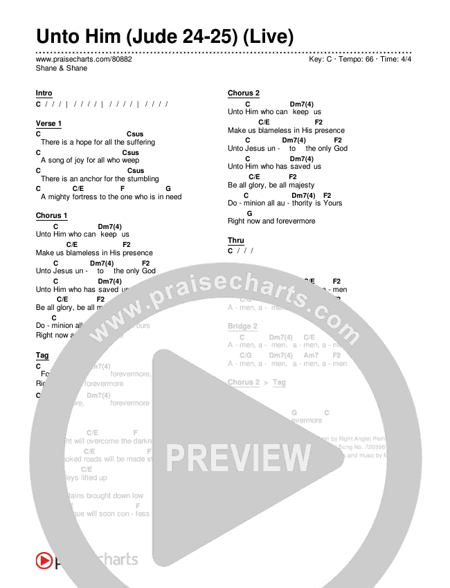 Unto Him (Jude 24-25) (Live) Chords & Lyrics (Shane & Shane)