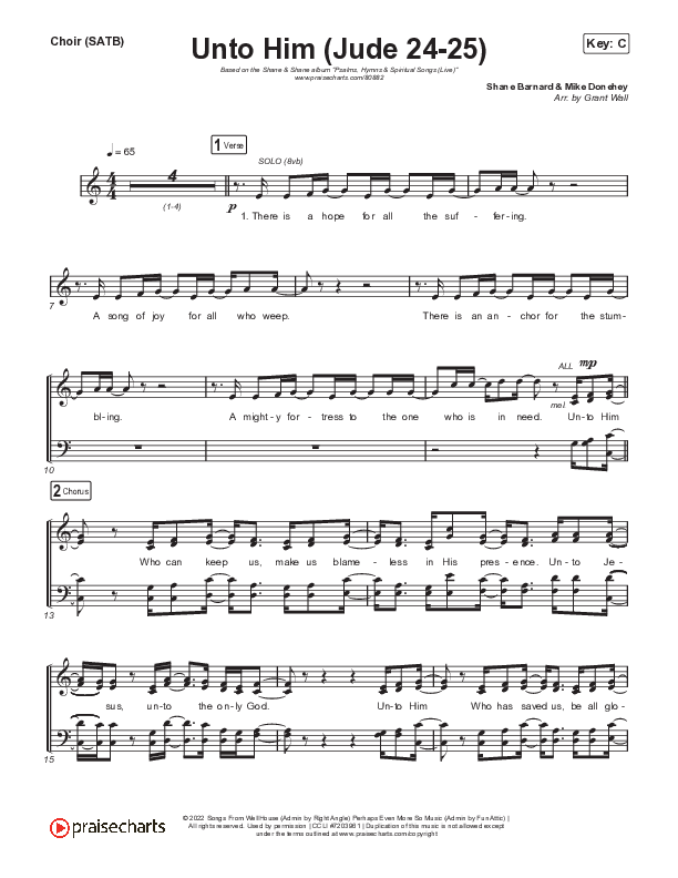 Unto Him (Jude 24-25) (Live) Choir Sheet (SATB) (Shane & Shane)