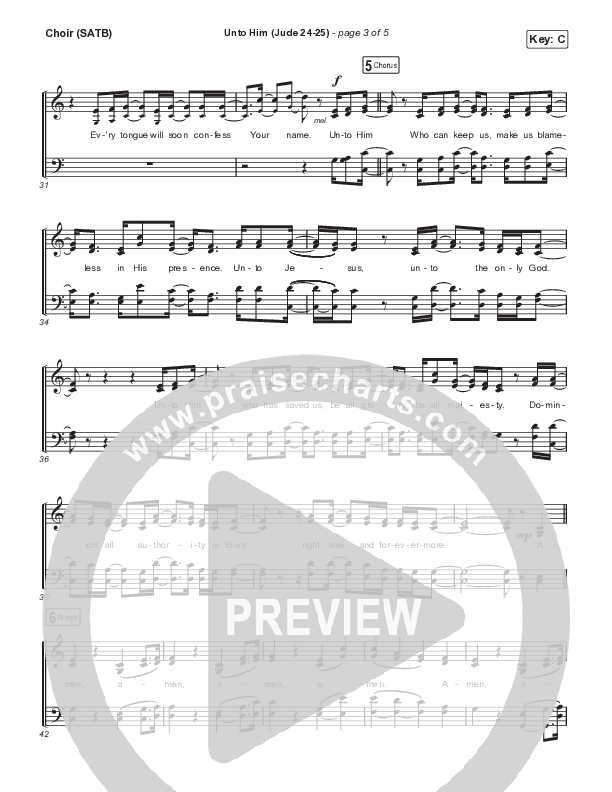 Unto Him (Jude 24-25) (Live) Choir Sheet (SATB) (Shane & Shane)