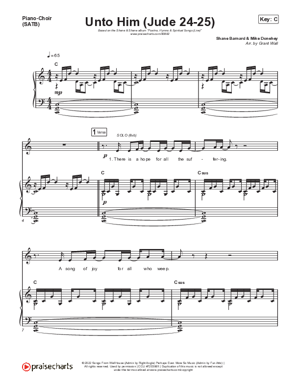 Unto Him (Jude 24-25) (Live) Piano/Vocal (SATB) (Shane & Shane)