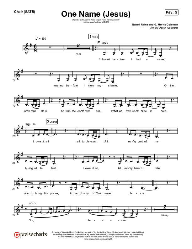 One Name (Jesus) (Live) Choir Sheet (SATB) (Naomi Raine)
