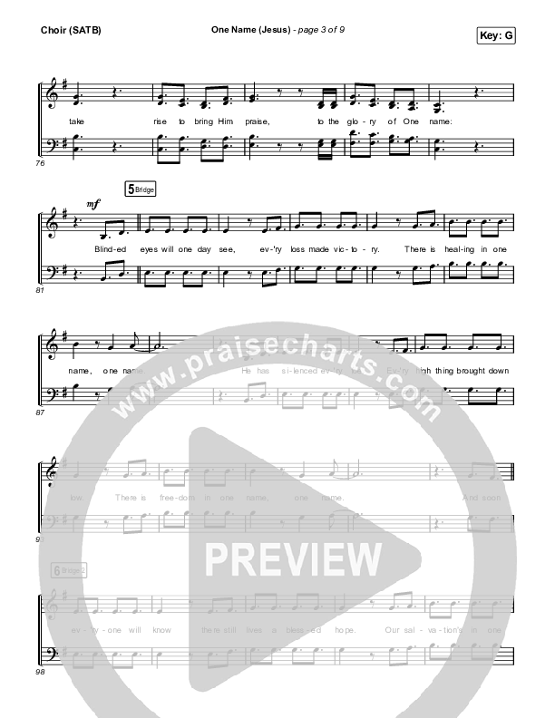 One Name (Jesus) (Live) Choir Sheet (SATB) (Naomi Raine)