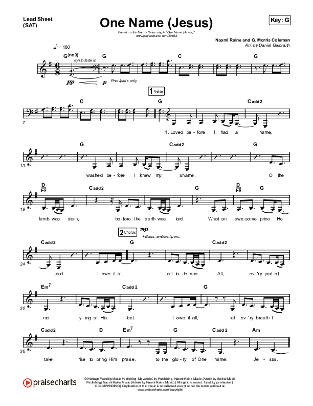 One Name (Jesus) (Live) Lead Sheet (SAT) (Naomi Raine)