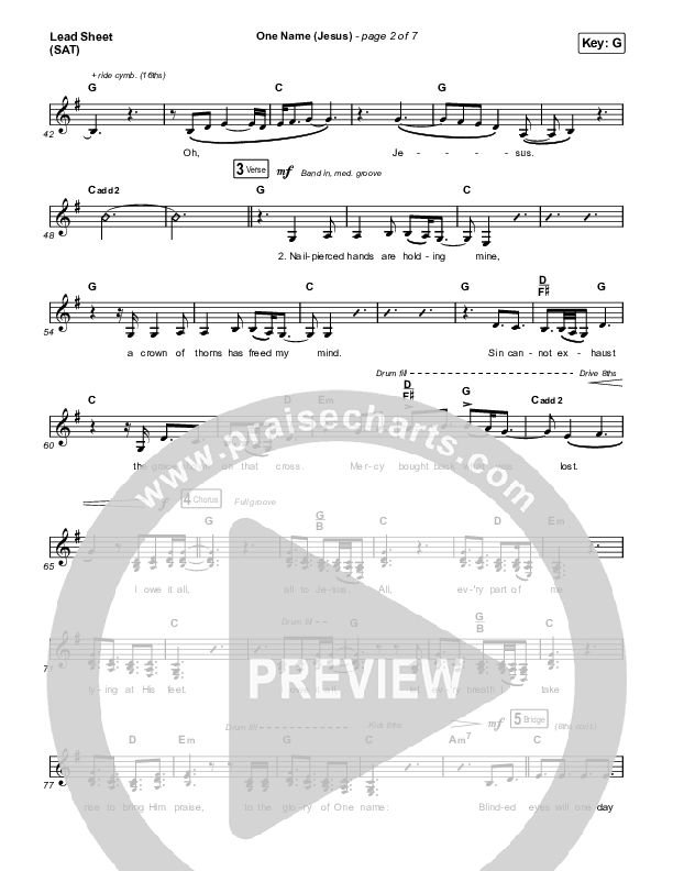 One Name (Jesus) (Live) Lead Sheet (SAT) (Naomi Raine)