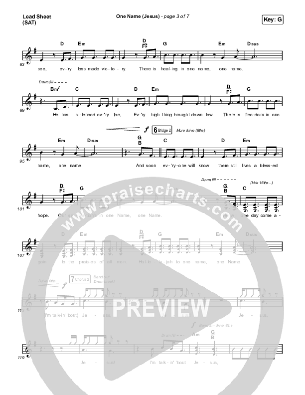 One Name (Jesus) (Live) Lead Sheet (SAT) (Naomi Raine)