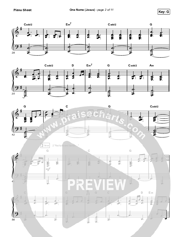 One Name (Jesus) (Live) Piano Sheet (Naomi Raine)