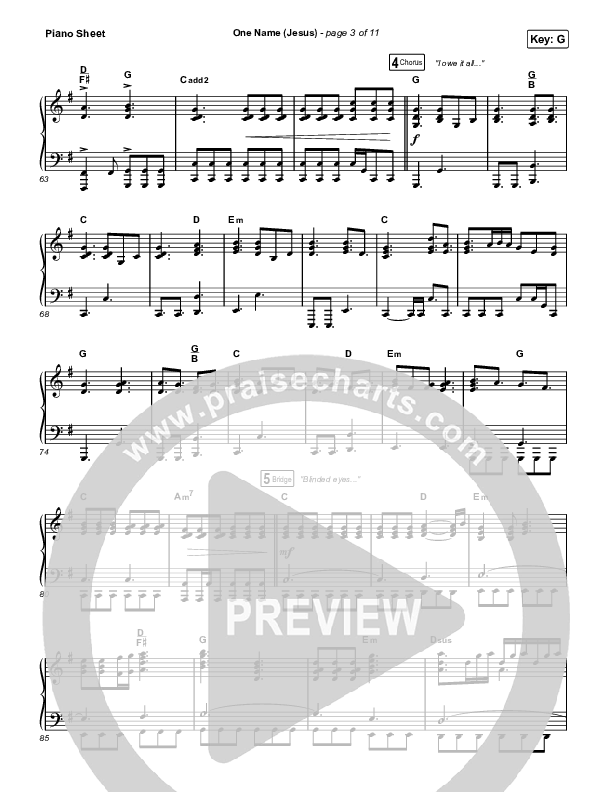 One Name (Jesus) (Live) Piano Sheet (Naomi Raine)