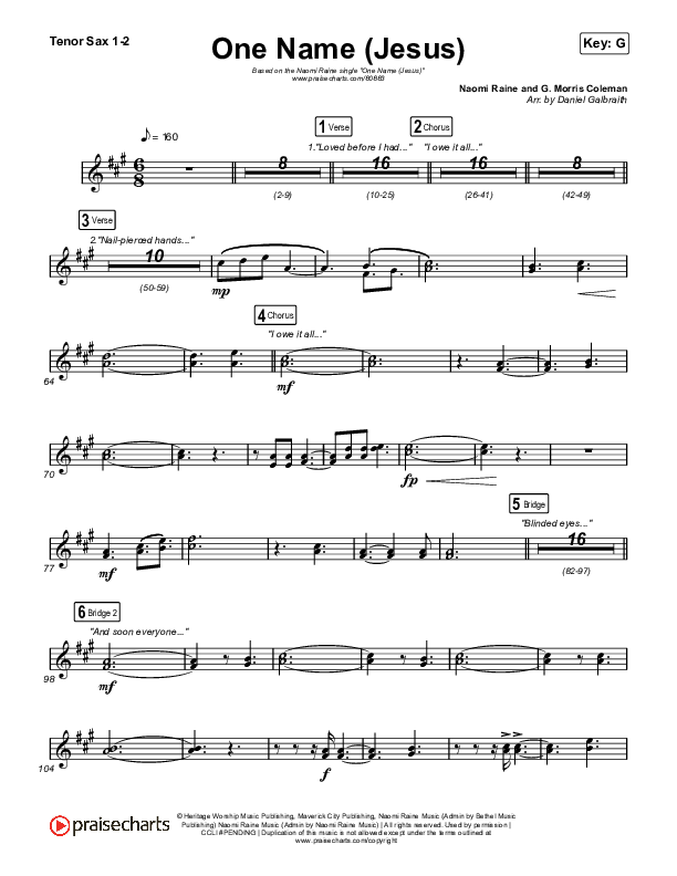 One Name (Jesus) (Live) Tenor Sax 1/2 (Naomi Raine)