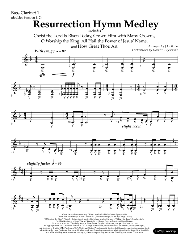 Resurrection Hymn Medley (Choral Anthem SATB) Bass Clarinet (Lifeway Choral / Arr. John Bolin / Orch. David Clydesdale)