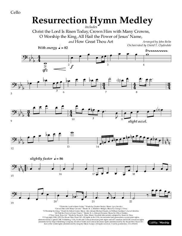 Resurrection Hymn Medley (Choral Anthem SATB) Cello (Lifeway Choral / Arr. John Bolin / Orch. David Clydesdale)