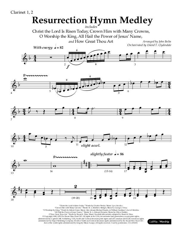 Resurrection Hymn Medley (Choral Anthem SATB) Clarinet 1/2 (Lifeway Choral / Arr. John Bolin / Orch. David Clydesdale)
