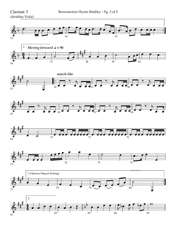 Resurrection Hymn Medley (Choral Anthem SATB) Clarinet 3 (Lifeway Choral / Arr. John Bolin / Orch. David Clydesdale)