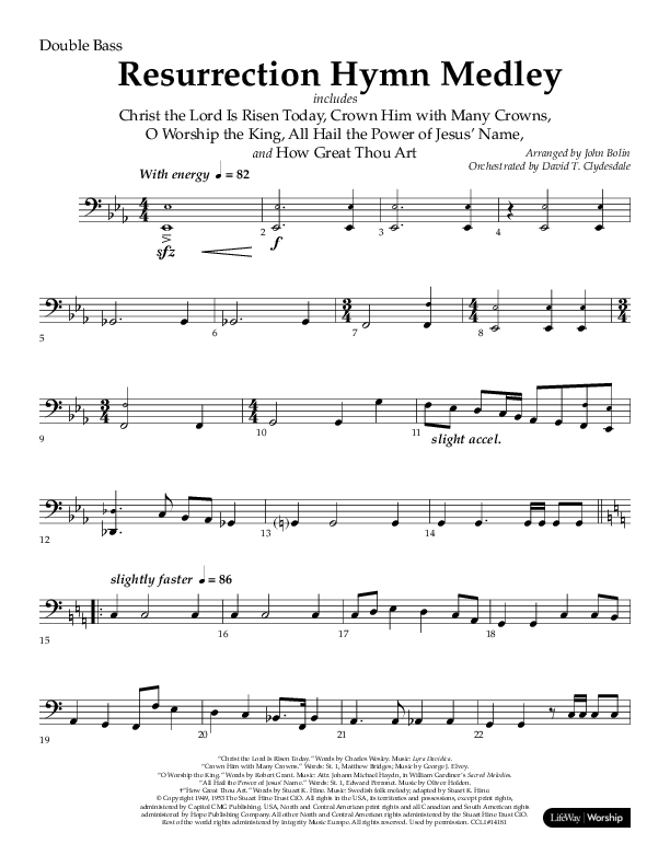 Resurrection Hymn Medley (Choral Anthem SATB) Double Bass (Lifeway Choral / Arr. John Bolin / Orch. David Clydesdale)