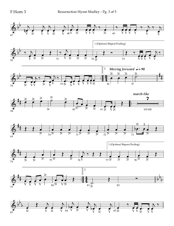 Resurrection Hymn Medley (Choral Anthem SATB) French Horn 3 (Lifeway Choral / Arr. John Bolin / Orch. David Clydesdale)