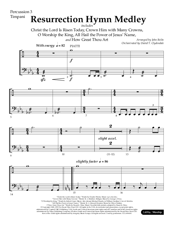 Resurrection Hymn Medley (Choral Anthem SATB) Timpani (Lifeway Choral / Arr. John Bolin / Orch. David Clydesdale)