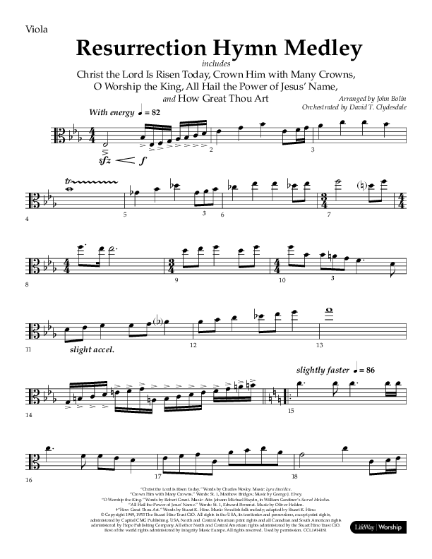 Resurrection Hymn Medley (Choral Anthem SATB) Viola (Lifeway Choral / Arr. John Bolin / Orch. David Clydesdale)