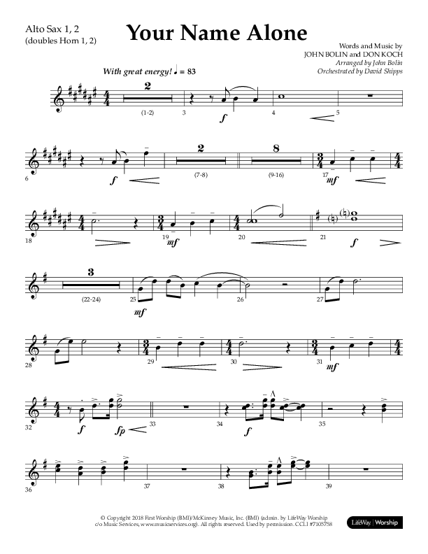 Your Name Alone (Choral Anthem SATB) Alto Sax 1/2 (Lifeway Choral / Arr. John Bolin)
