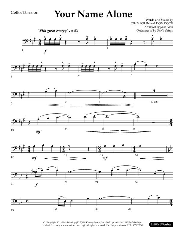 Your Name Alone (Choral Anthem SATB) Cello (Lifeway Choral / Arr. John Bolin)