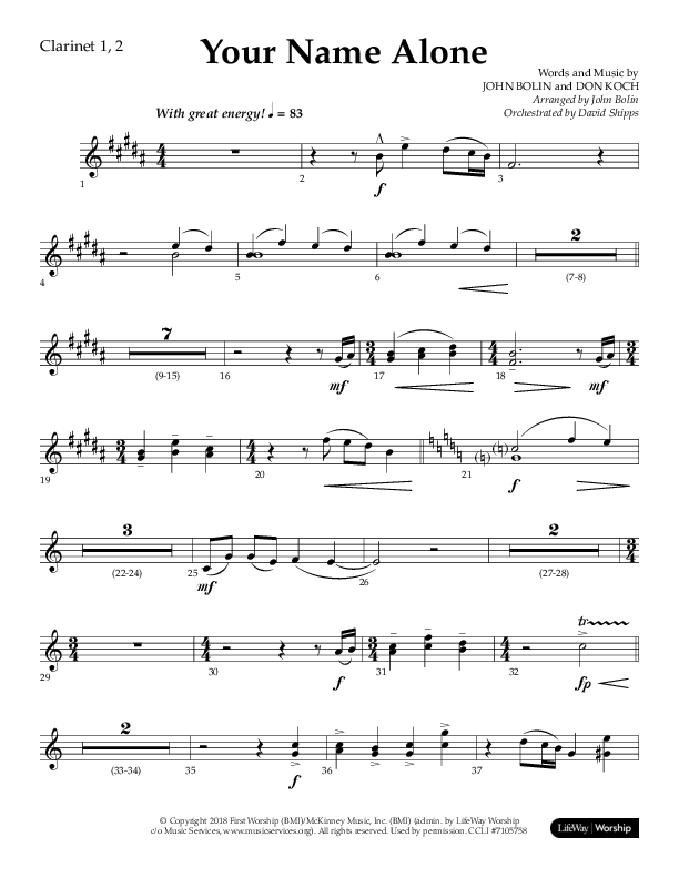 Your Name Alone (Choral Anthem SATB) Clarinet 1/2 (Lifeway Choral / Arr. John Bolin)