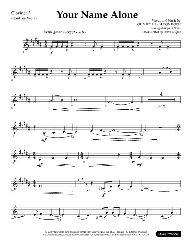 Your Name Alone (Choral Anthem SATB) Clarinet 3 (Lifeway Choral / Arr. John Bolin)