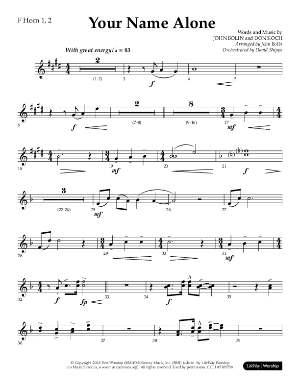 Your Name Alone (Choral Anthem SATB) French Horn 1/2 (Lifeway Choral / Arr. John Bolin)