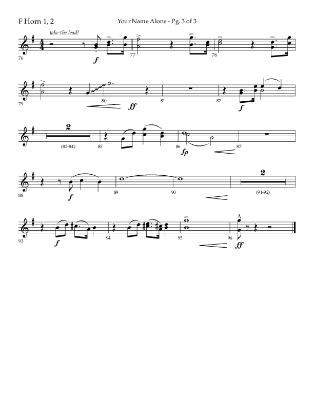 Your Name Alone (Choral Anthem SATB) French Horn 1/2 (Lifeway Choral / Arr. John Bolin)