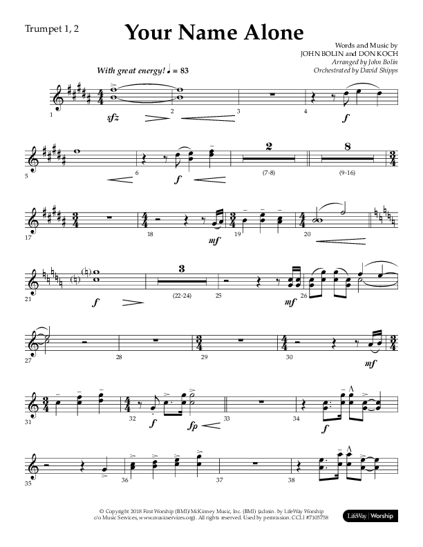 Your Name Alone (Choral Anthem SATB) Trumpet 1,2 (Lifeway Choral / Arr. John Bolin)