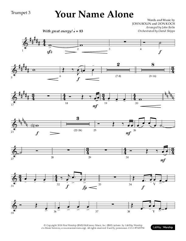 Your Name Alone (Choral Anthem SATB) Trumpet 3 (Lifeway Choral / Arr. John Bolin)
