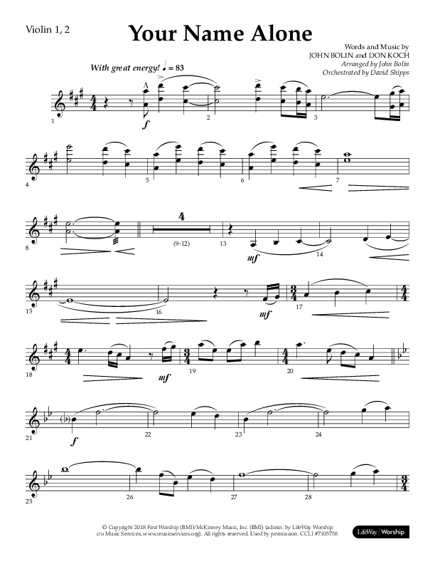 Your Name Alone (Choral Anthem SATB) Violin 1/2 (Lifeway Choral / Arr. John Bolin)