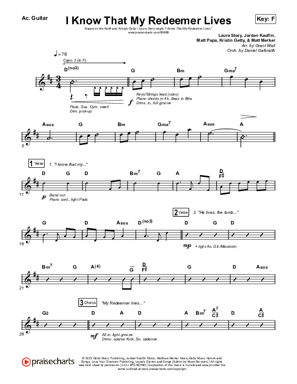 I Know That My Redeemer Lives Acoustic Guitar (Keith & Kristyn Getty / Laura Story)