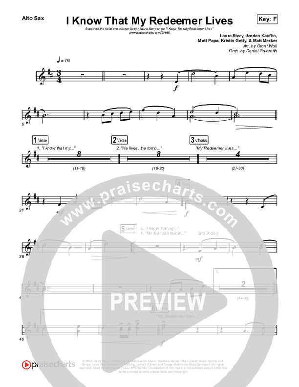 I Know That My Redeemer Lives Alto Sax (Keith & Kristyn Getty / Laura Story)