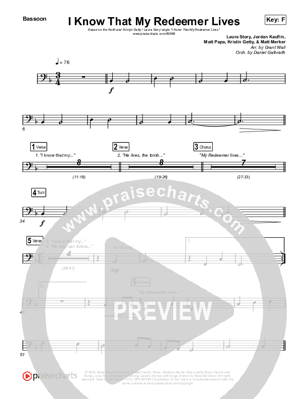 I Know That My Redeemer Lives Bassoon (Keith & Kristyn Getty / Laura Story)