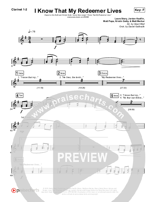 I Know That My Redeemer Lives Clarinet 1/2 (Keith & Kristyn Getty / Laura Story)