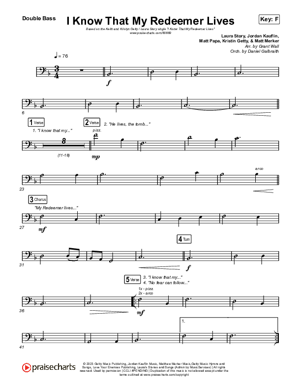 I Know That My Redeemer Lives String Bass (Keith & Kristyn Getty / Laura Story)